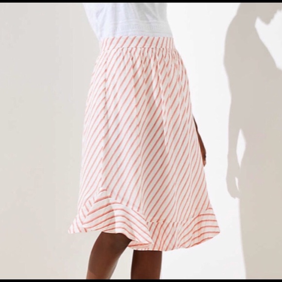 LOFT Dresses & Skirts - Loft skirt with ruffle orange/red diagonal stripes